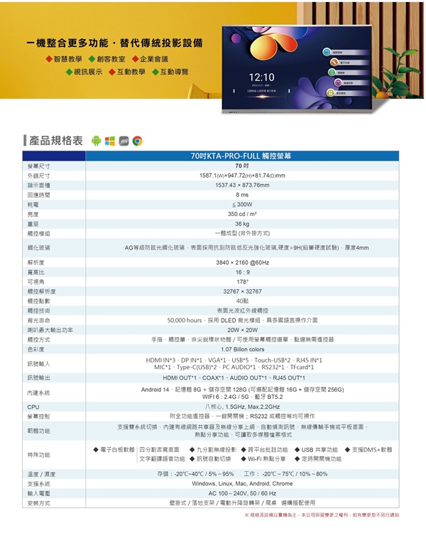 KTA KTA PRO FULL 觸控 觸屏 觸碰 觸摸 安卓 盛源 PERSONA